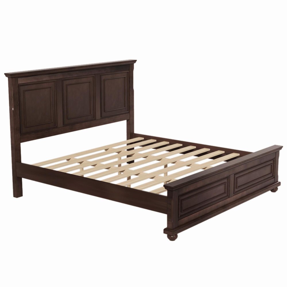 Brown Inlaid Panels Solid Wood King Bed Frame HomeRoots