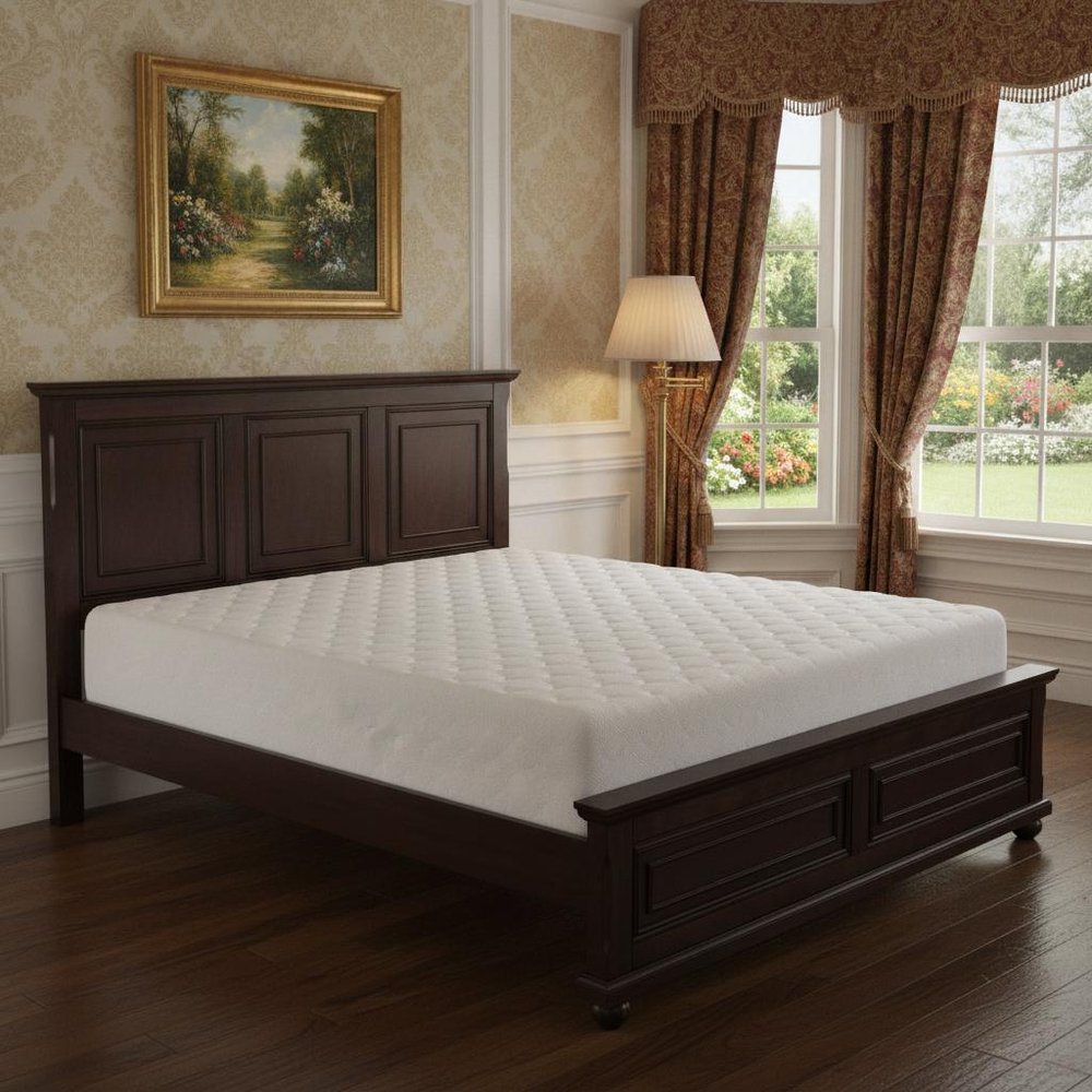 Brown Inlaid Panels Solid Wood King Bed Frame — view 5