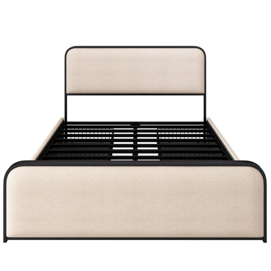 Beige Metal King Bed Frame