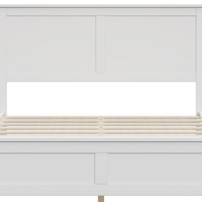 White Inlaid Panels Solid Wood Full Bed Frame