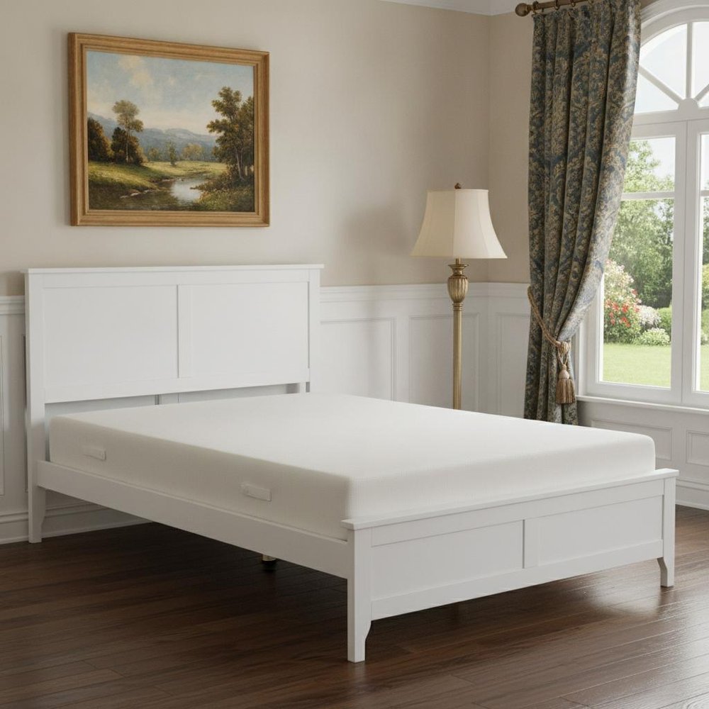 White Inlaid Panels Solid Wood Full Bed Frame — view 10