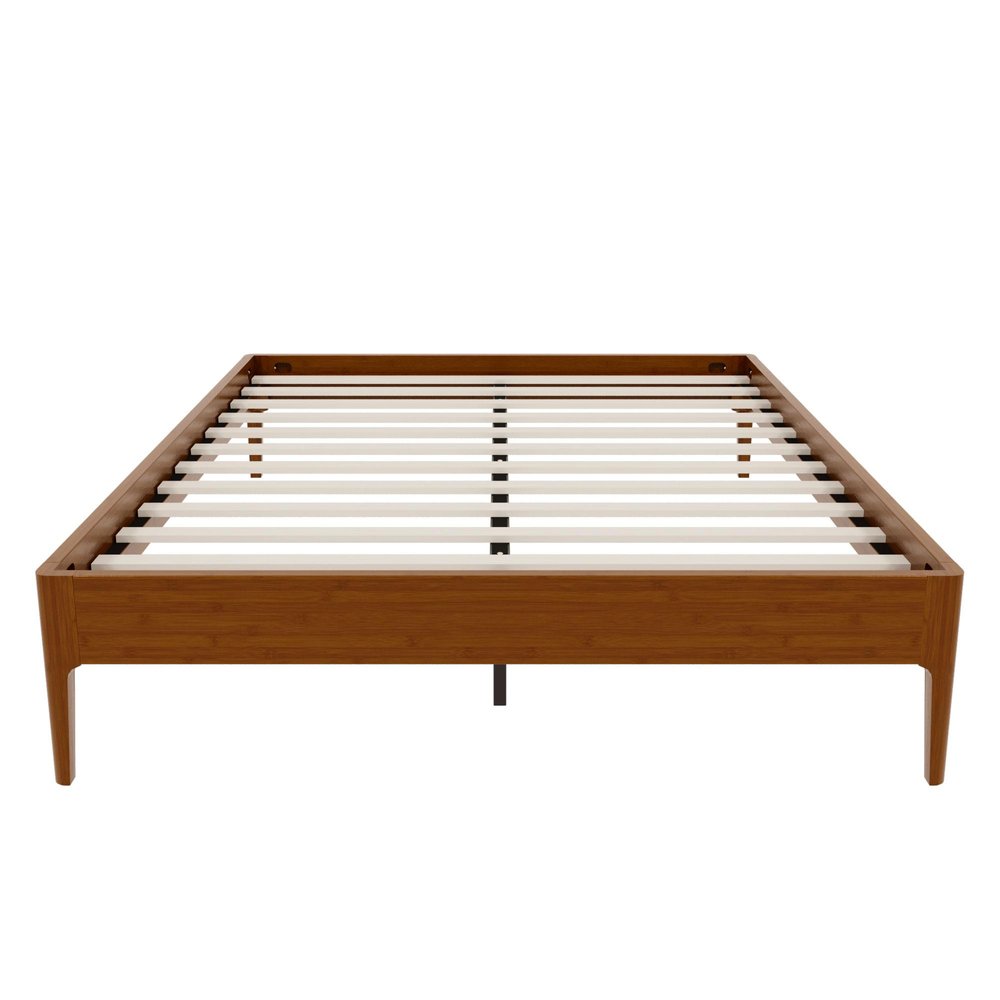 Brown Solid Wood And Metal Queen Bed Frame — view 1