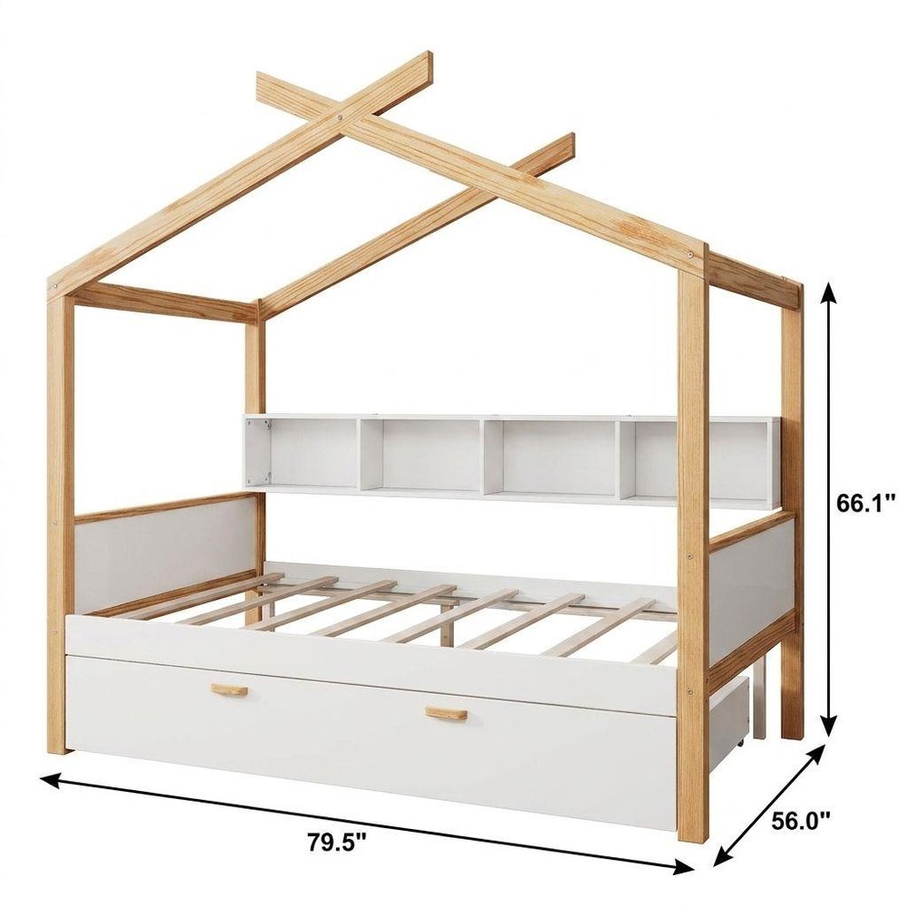 Natural Solid Wood Full House Bed — view 6