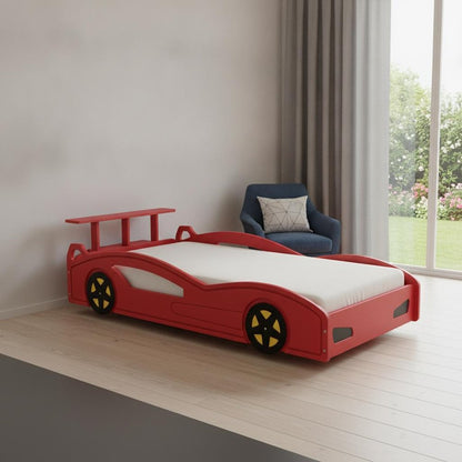 Red Solid Wood Twin Race Car Bed