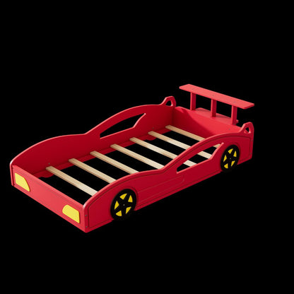 Red Solid Wood Twin Race Car Bed