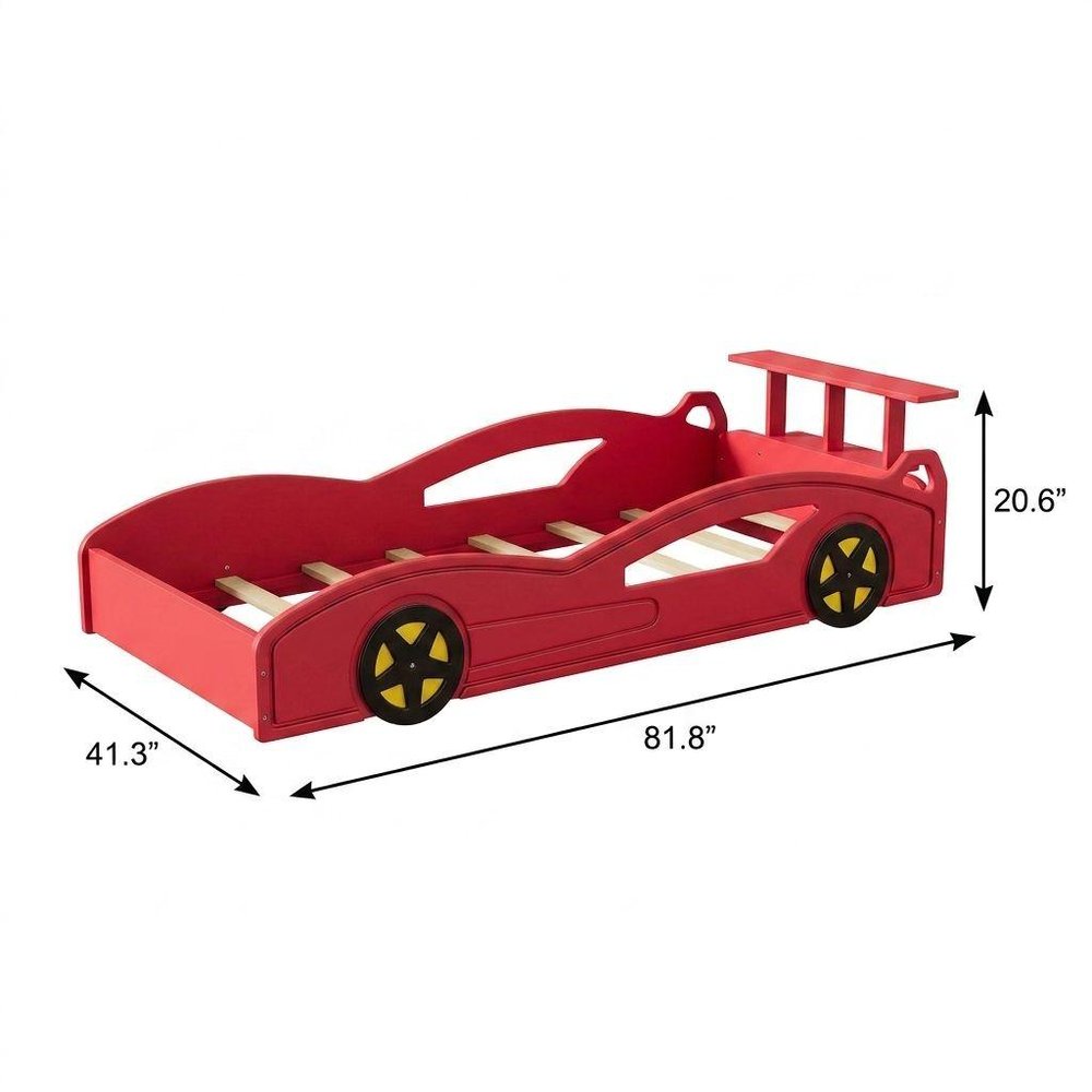 Red Solid Wood Twin Race Car Bed — view 12