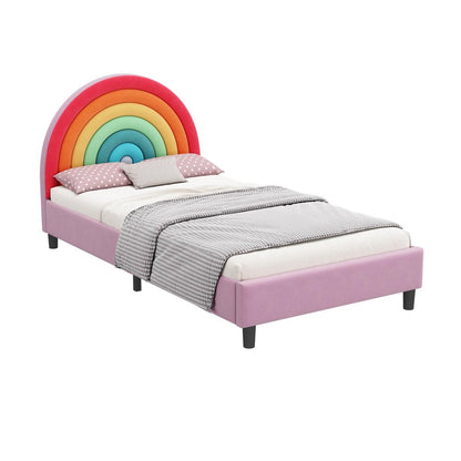 Rainbow And Pink Solid Wood And Upholstery Upholstered Twin Rainbow HomeRoots