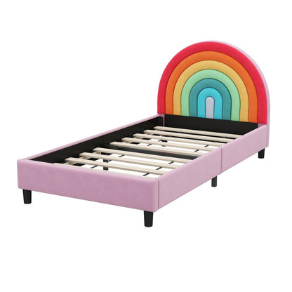 Rainbow And Pink Solid Wood And Upholstery Upholstered Twin Rainbow HomeRoots