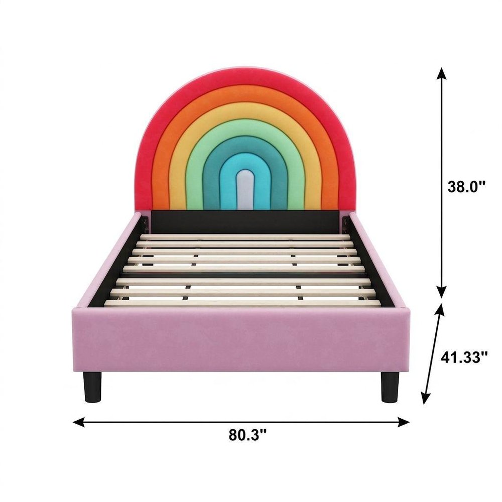 Rainbow And Pink Solid Wood And Upholstery Upholstered Twin Rainbow HomeRoots