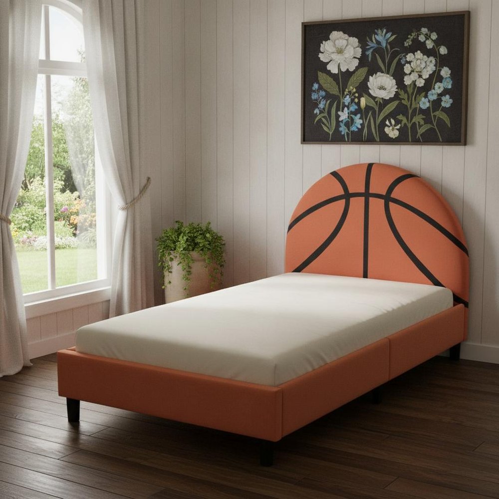 Orange And Black Basketball Upholstered Twin HomeRoots