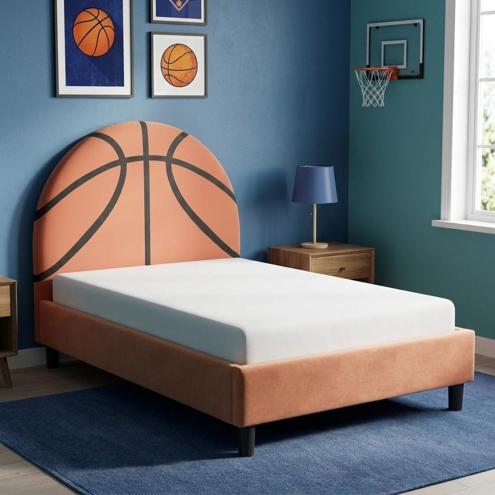 Orange And Black Basketball Upholstered Twin — view 7