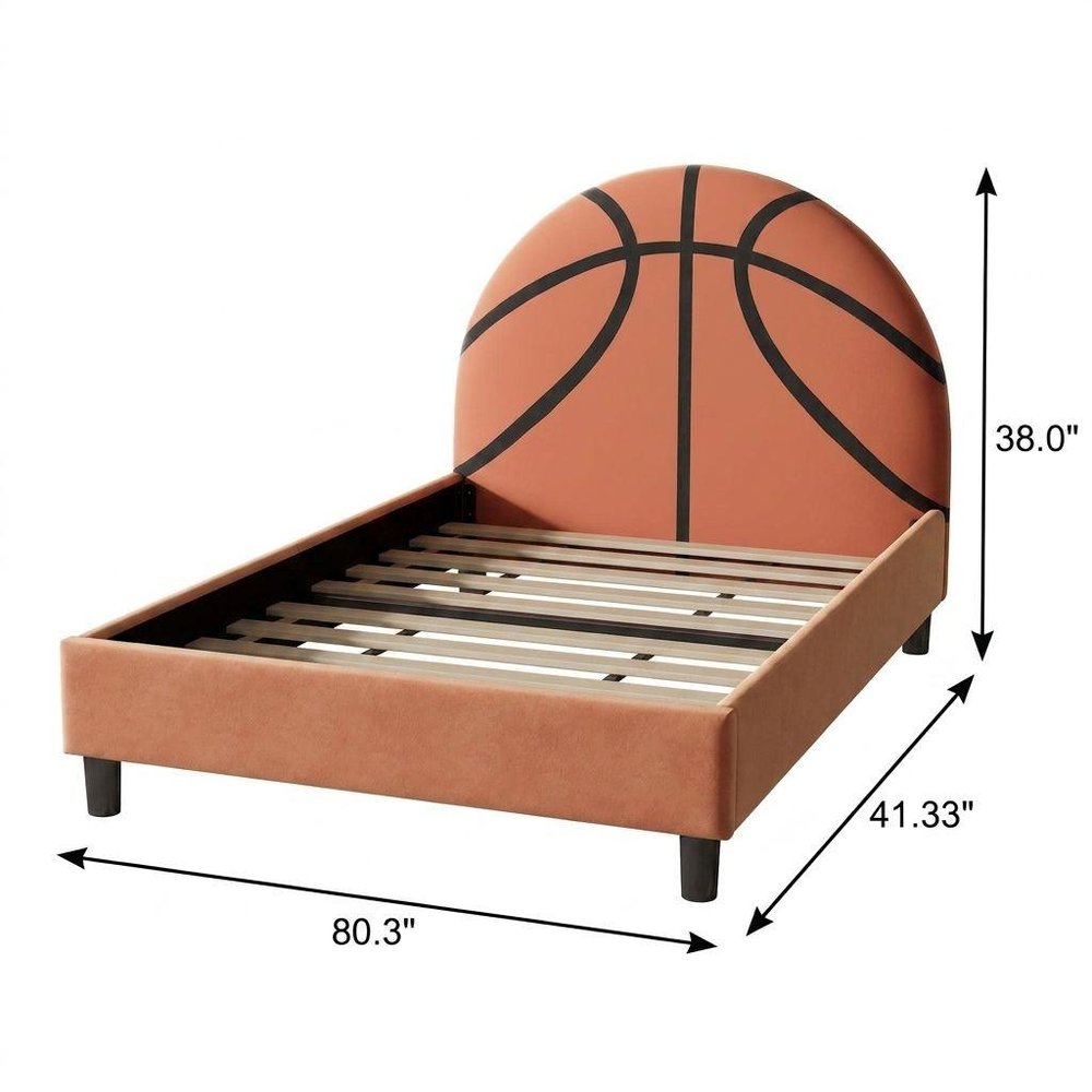 Orange And Black Basketball Upholstered Twin — view 6