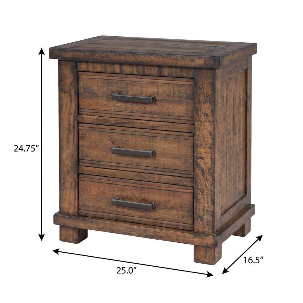 25" Natural Solid Wood Three Drawer Nightstand — view 5