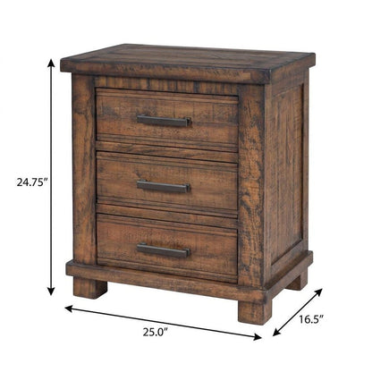 25" Natural Solid Wood Three Drawer Nightstand