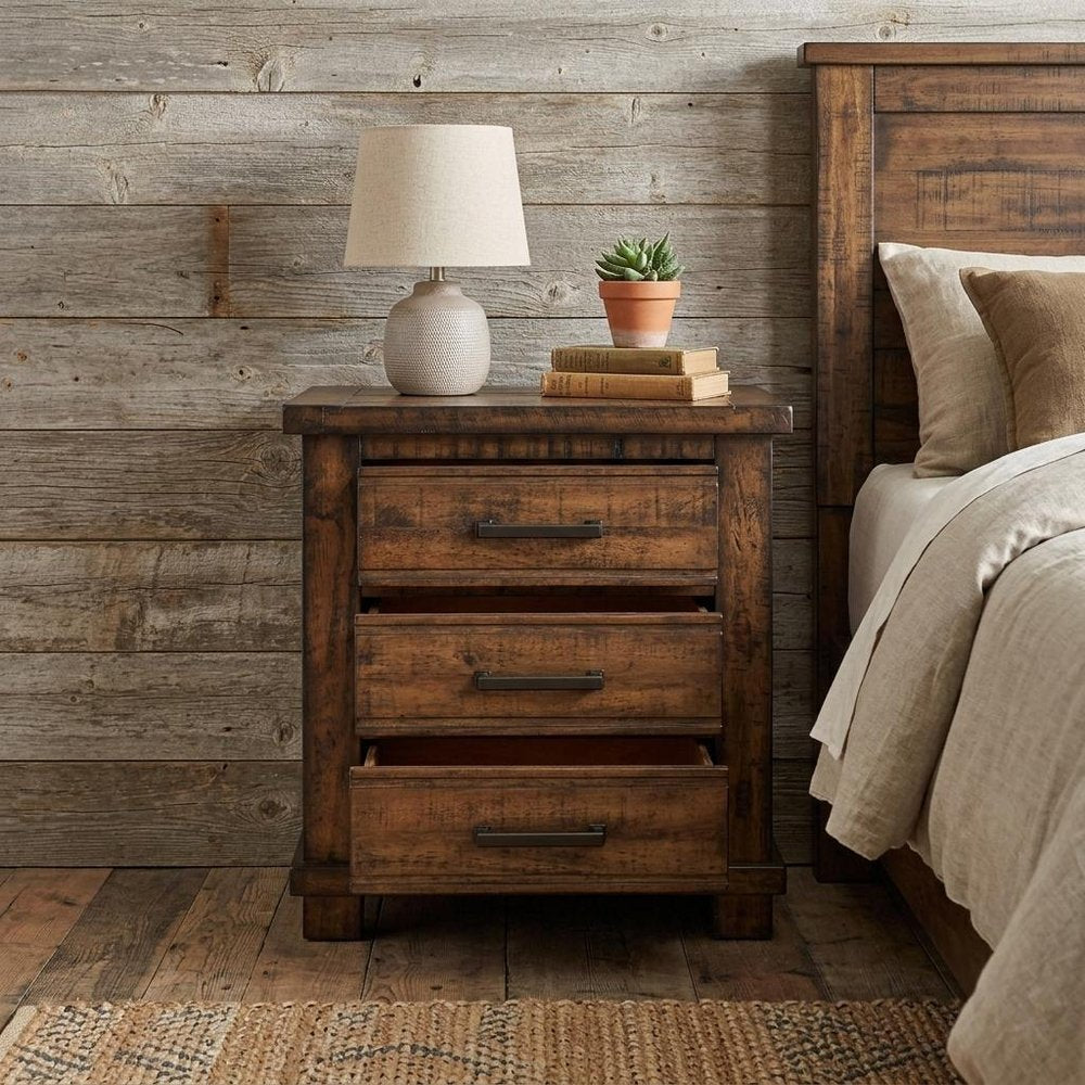 25" Natural Solid Wood Three Drawer Nightstand — view 6