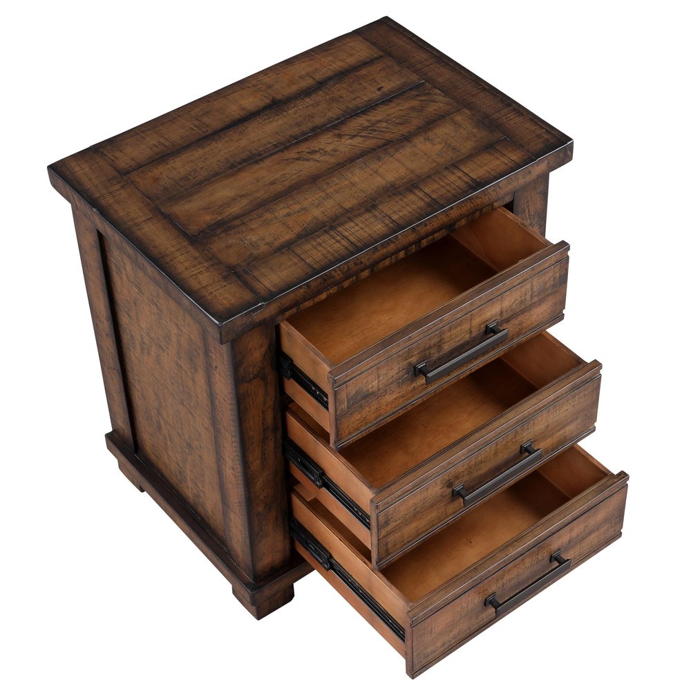 25" Natural Solid Wood Three Drawer Nightstand — view 1