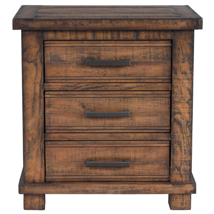 25" Natural Solid Wood Three Drawer Nightstand