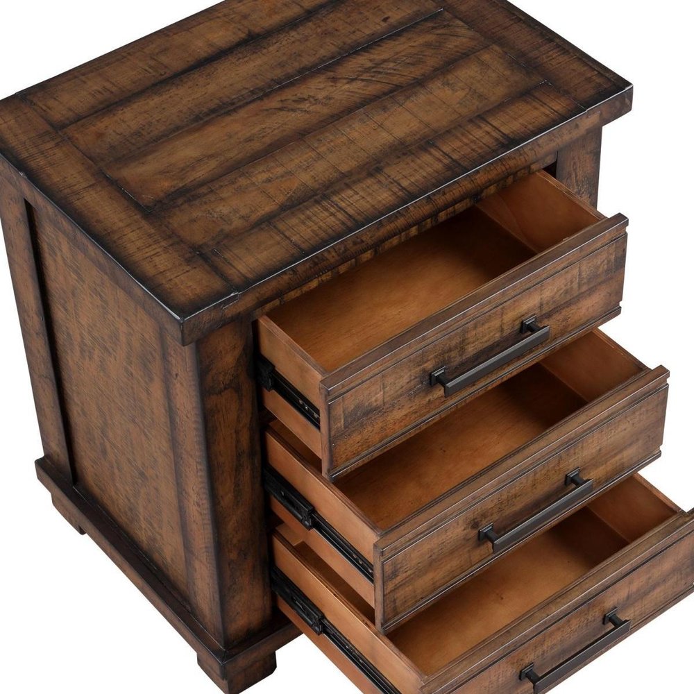 25" Natural Solid Wood Three Drawer Nightstand HomeRoots