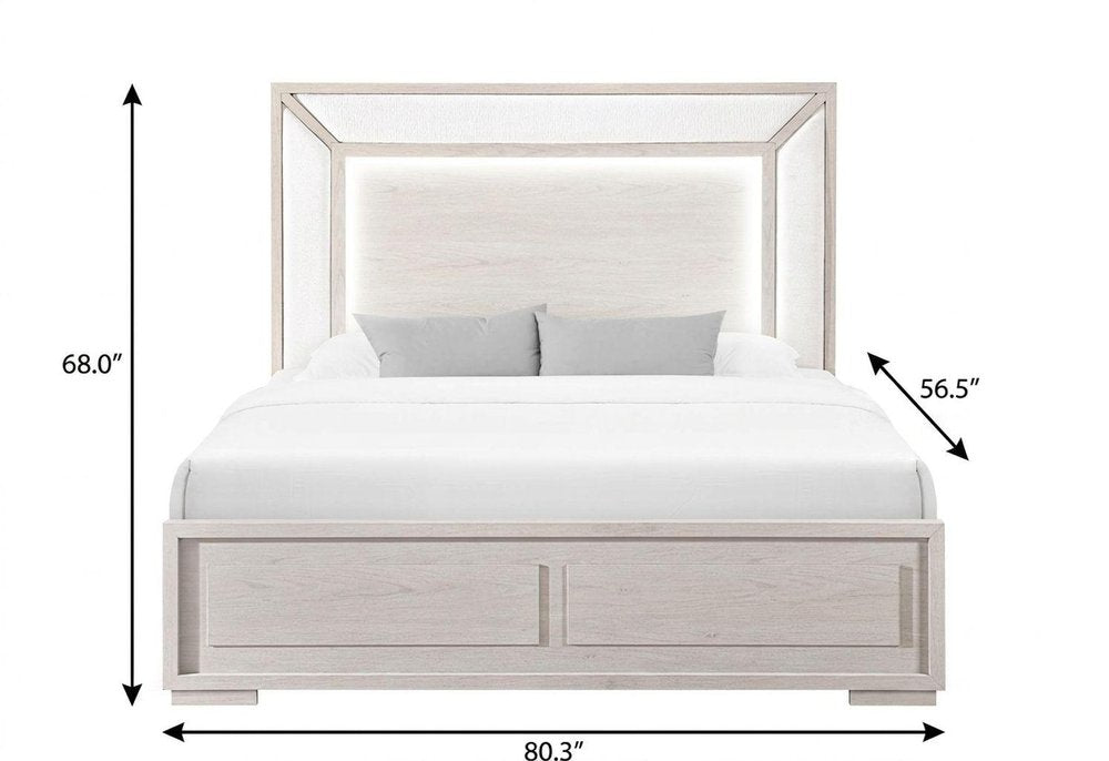 Beige Wood And Upholstery Lighted Upholstered Full Bed Frame — view 2