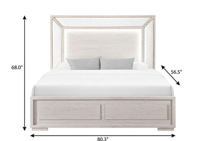 Beige Wood And Upholstery Lighted Upholstered Full Bed Frame HomeRoots