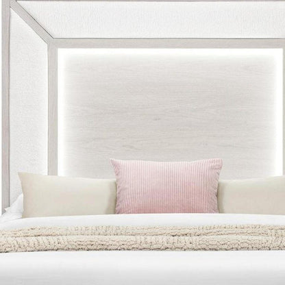 Beige Wood And Upholstery Lighted Upholstered Queen Bed Frame HomeRoots