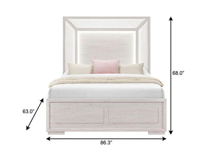 Beige Wood And Upholstery Lighted Upholstered Queen Bed Frame