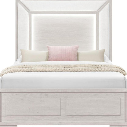 Beige Wood And Upholstery Lighted Upholstered Queen Bed Frame HomeRoots
