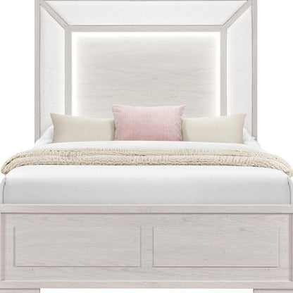 Beige Wood And Upholstery Lighted Upholstered Queen Bed Frame