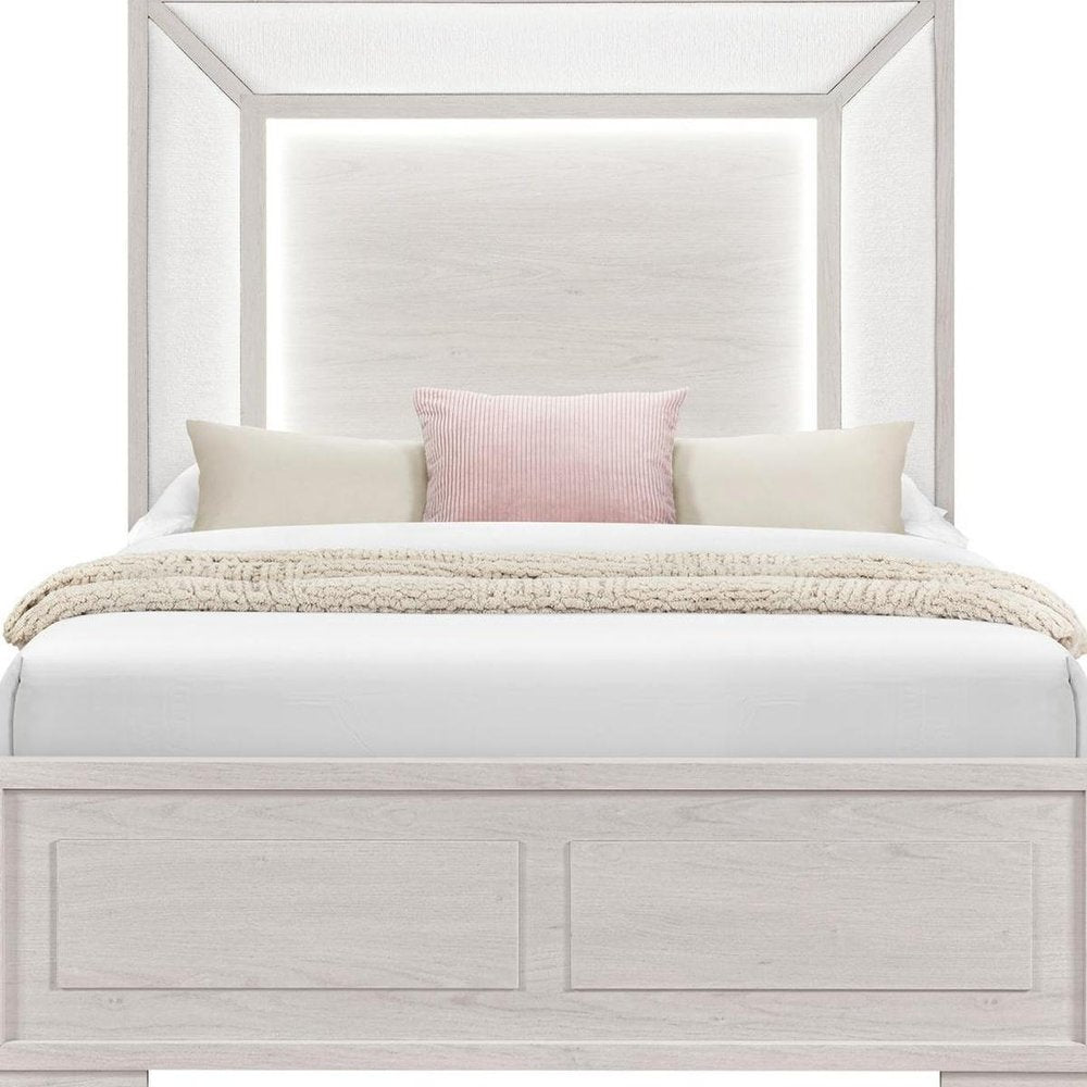 Beige Wood And Upholstery Lighted Upholstered Queen Bed Frame — view 4