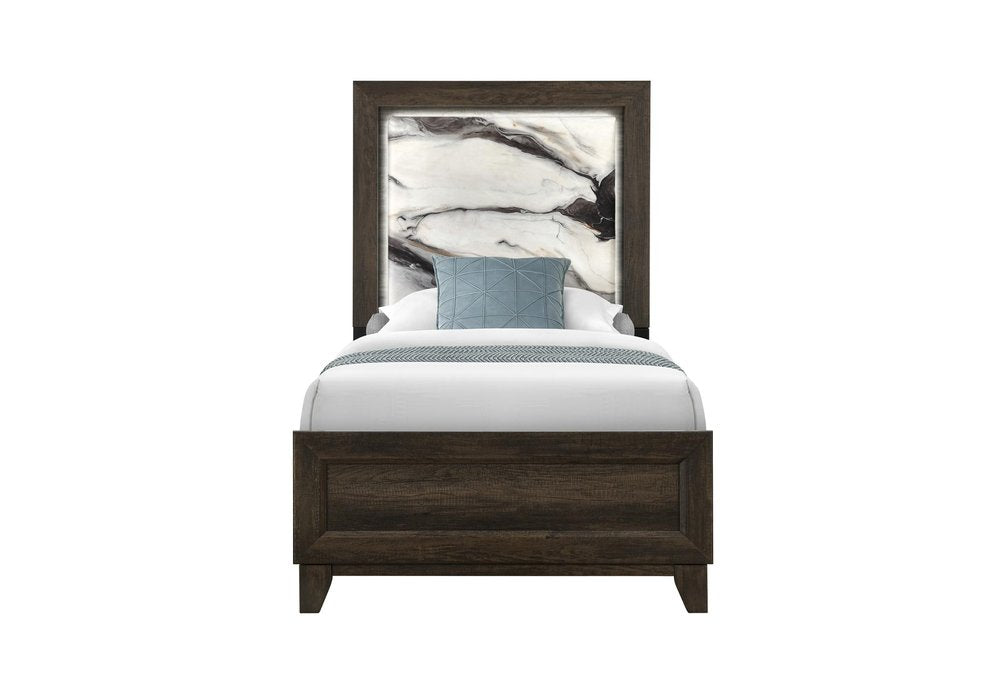 Brown Wood And Upholstery Lighted Upholstered Twin Bed Frame HomeRoots
