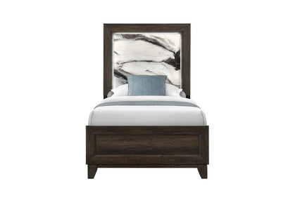 Brown Wood And Upholstery Lighted Upholstered Twin Bed Frame HomeRoots