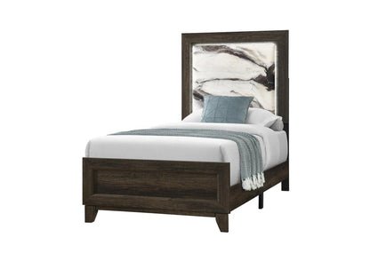 Brown Wood And Upholstery Lighted Upholstered Twin Bed Frame HomeRoots