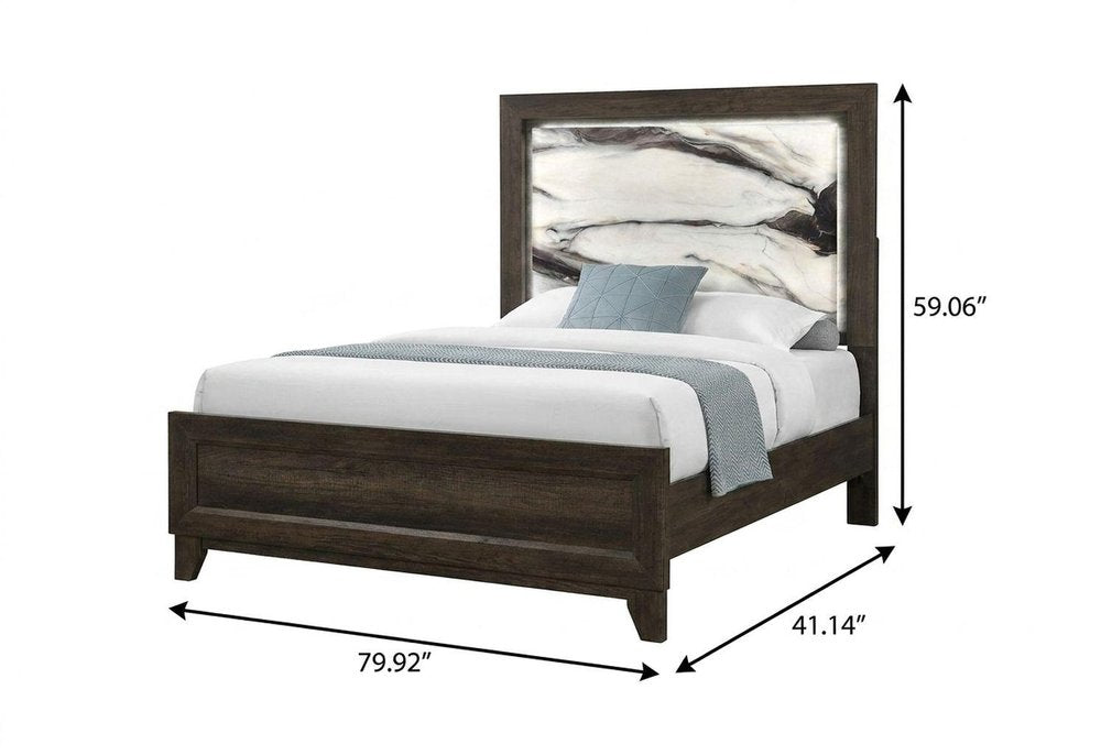 Brown Wood And Upholstery Lighted Upholstered Twin Bed Frame — view 4