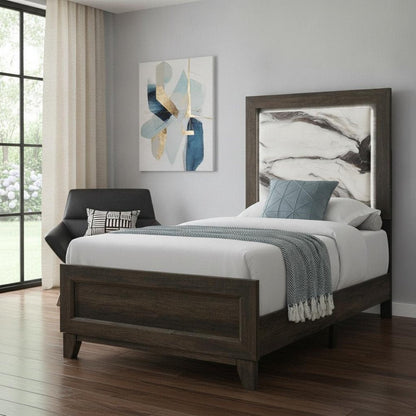 Brown Wood And Upholstery Lighted Upholstered Twin Bed Frame HomeRoots