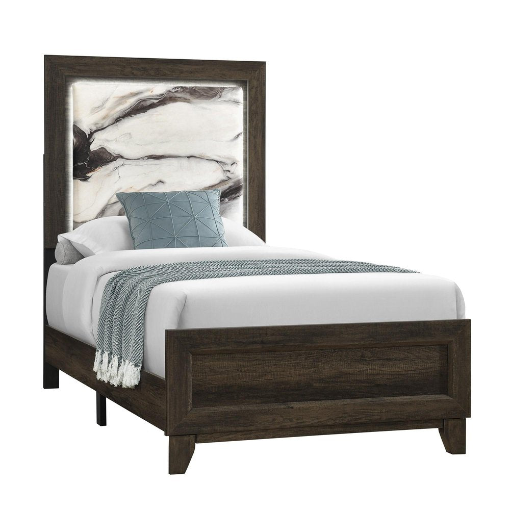 Brown Wood And Upholstery Lighted Upholstered Twin Bed Frame — view 9