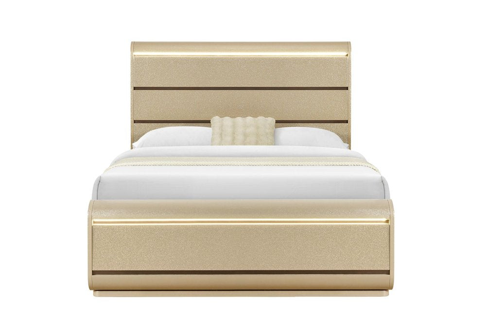 Gold Wood Lighted Queen Bed Frame — view 1