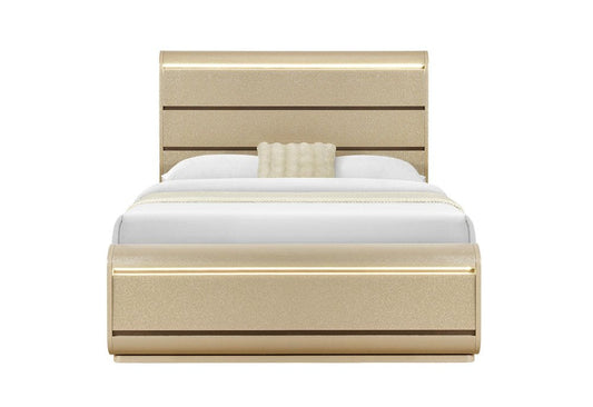 Gold Wood Lighted Queen Bed Frame