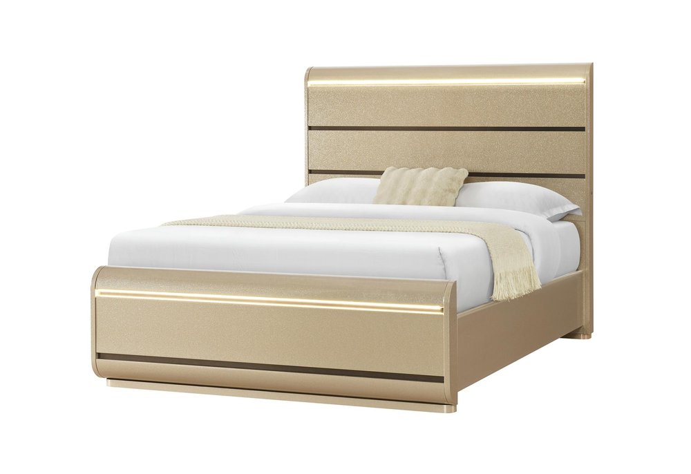 Gold Wood Lighted Queen Bed Frame — view 2