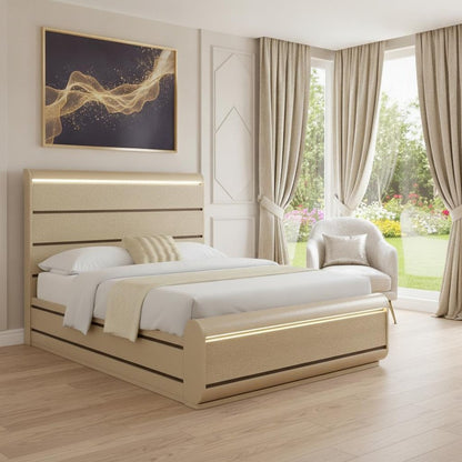 Gold Wood Lighted Queen Bed Frame HomeRoots