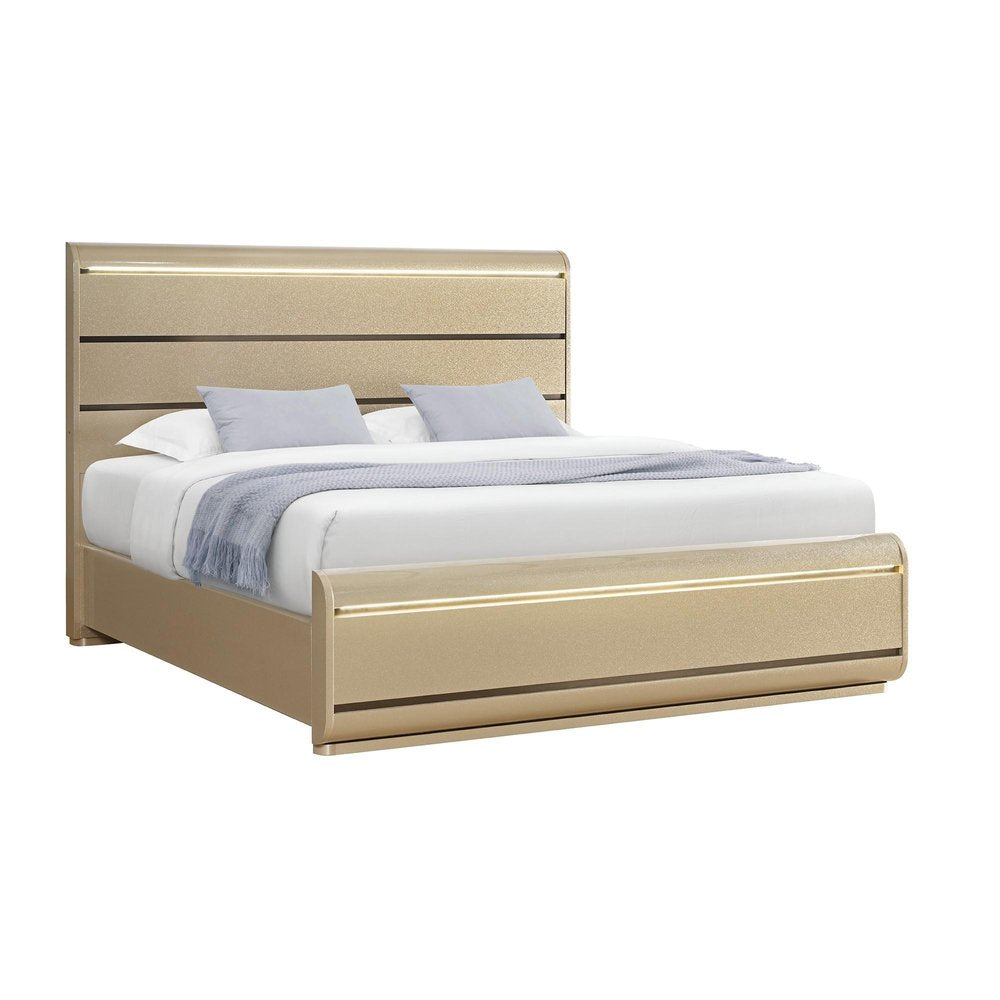 Gold Wood Lighted Queen Bed Frame HomeRoots