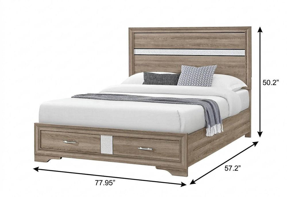 Brown And Natural Wood Full Bed Frame — view 3