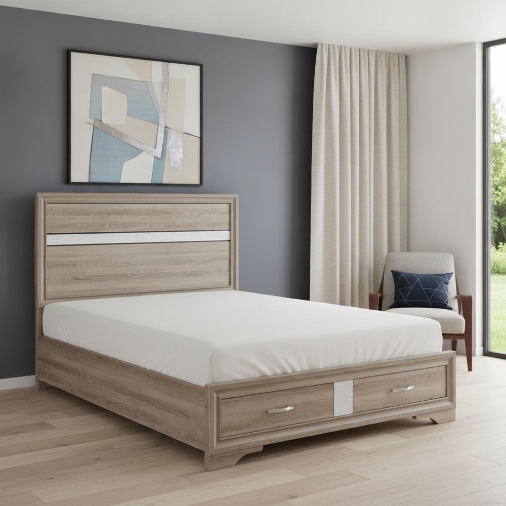Brown And Natural Wood Full Bed Frame — view 6