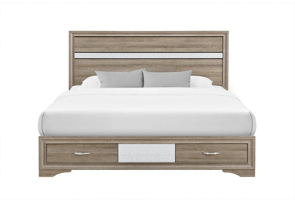 Brown Wood King Bed Frame With Drawers — view 1
