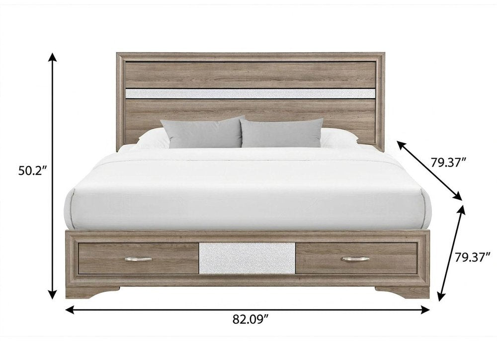 Brown Wood King Bed Frame With Drawers — view 4