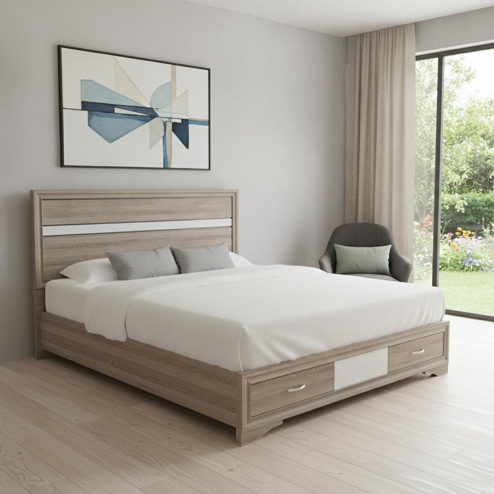 Brown Wood King Bed Frame With Drawers HomeRoots