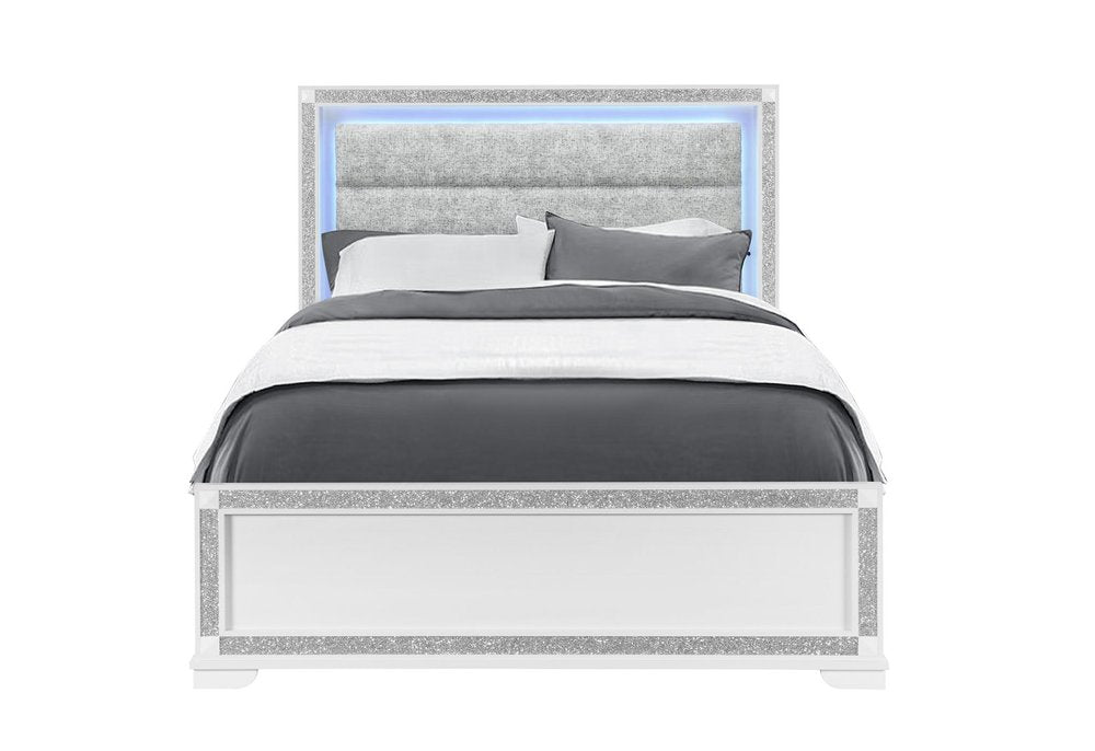 White Faux Crystal Bling Wood Lighted Queen Bed Frame — view 1
