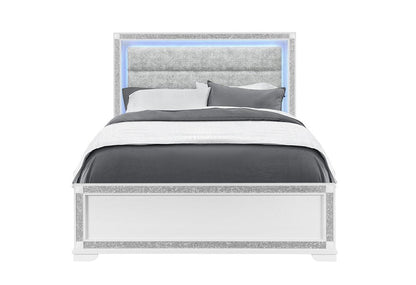 White Faux Crystal Bling Wood Lighted Queen Bed Frame HomeRoots