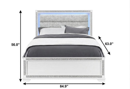 White Faux Crystal Bling Wood Lighted Queen Bed Frame HomeRoots