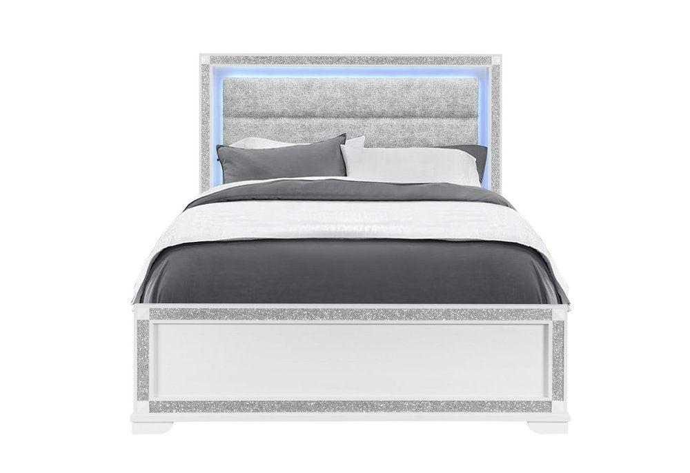 White Faux Crystal Bling Wood Lighted Queen Bed Frame — view 3