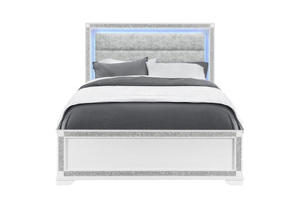 White Faux Crystal Bling Wood Lighted Queen Bed Frame HomeRoots